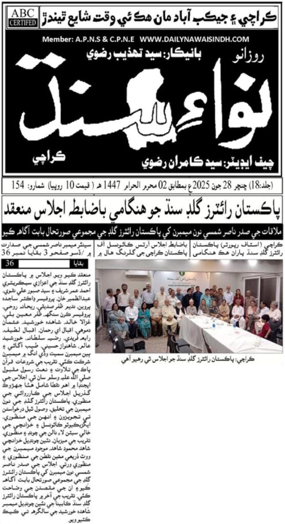 Daily Life in City, Media Coverage of Pakistan Writers Guild Sindh Meeting on 29 June 2025 at Arts Council Karachi