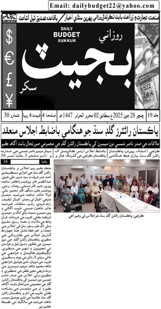 Daily Life in City, Media Coverage of Pakistan Writers Guild Sindh Meeting on 29 June 2025 at Arts Council Karachi